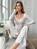 Estilo Europeo Otoño/Invierno Ropa de Casa Sexy Estampado Floral Moda Casual Top de Manga Larga y Pantalones Largos Conjunto de Pijama de Dos Piezas para Mujer