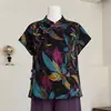 Nuevo traje de estilo chino de manga corta para mujer, ropa para madre de mediana edad y anciana, top de botones, pantalones de pierna ancha, blusa retro que reduce la edad, talla grande