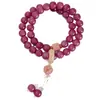Pulsera de Cuentas Bodhi Cuatro Estaciones Color Melocotón con Colgante de Mariposa, Pulsera de Cuentas Budistas Doble Círculo para Llevar en la Mano para Niñas, Joyería al por Mayor