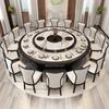 Hotel Hotel Mesa de jantar e cadeira elétricas madeira maciça novo estilo chinês com mesa giratória automática box para 18 pessoas mesa redonda grande imitação de mármore