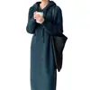Vestido de Punto con Capucha Estilo Coreano 2026 para Mujer Otoño e Invierno Nuevo Suelto Adelgazante Largo por Encima de la Rodilla Color Sólido Vestido Suéter