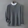 Suéter 100% caxemira pura para outono e inverno para homens, gola redonda, corte solto, malha simples business casual, camada base, suéter quente