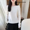 Suéter de estilo francés sin hombros 100% lana pura para mujer, de manga larga, adelgazante, de corte holgado, con mangas anchas, tejido de punto para capa base, suéter cálido