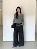 Calça Jianhe de Cintura Alta com Pregas Duplas e Perna Larga para Mulheres, Novo Estilo Primavera, Simples e Solta, Calça Casual Versátil para Trabalho e Lazer 59270