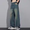 Jeans para Hombre Transfronterizos Sudeste Asiático Estilo Caliente Lavados de Pierna Ancha Hombres Retro Desgastados Sueltos de Pierna Recta