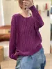 Suéter Pulóver de Punto Trenzado de Cuello Redondo Nuevo Otoño/Invierno 2026, Color Sólido, Top Casual de Punto Holgado de Manga Larga para Mujer