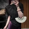 Camiseta Plisada de Manga Corta para Mujer 2026 Nueva Moda Versátil Elegante Vestido de Verano de Cuello Medio Alto con Pliegues Prensados a Mano