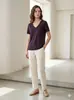 TLanping Tencel Lino Cuello en V Manga Corta Verano Casual Versátil Camiseta Top Camiseta de Lino Mujer Cuello en V Tencel