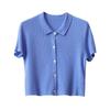 Oferta especial não reembolsável primavera novo coreano básico cor sólida gola polo manga curta tricô blusa feminina 2790