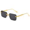 Nuevas gafas de sol poligonales sin montura de moda europea y americana, gafas de sol degradadas para hombre y mujer, gafas de moda con patillas de imitación madera