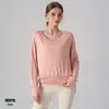 Cubierta de manga larga para yoga, cruzada, cuello en V, cordón doble, manga murciélago, hombros caídos, holgada, casual, adelgazante, deportiva, protectora del sol para mujer