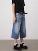 Pantalones cortos holgados de mezclilla nirben estilo retro americano lavado, jeans cropped, pantalones de pierna ancha de verano para hombre, pantalones de longitud media