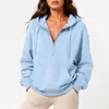 Roupas femininas transfronteiriças europeias e americanas 2026, moletom liso para compras do dia a dia, moletom com capuz e zíper parcial de manga longa estilo casual