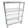 Estante de Aço Inoxidável para Armazém Rack de Armazenamento Cromado com Rodas Malha de Arame Rack Multicamadas Material Doméstico Móvel Prateleira de Exibição