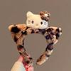 Faixa de Cabeça de Pelúcia Gatinho Estampa de Leopardo para Lavar o Rosto e Maquiagem Feminina Pelo de Coelho Kt Gato Faixa de Cabeça Fofa Desenho Animado Laço