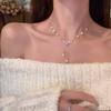 Colar com borla de pérolas e laços, leve, luxuoso, de nicho, feminino, corrente de clavícula, outono e inverno, corrente de lã