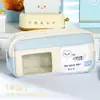 Estuche para Lápices Temático de Gato Sal de Mar con Frente Transparente, Puede Guardar Tarjetas Pequeñas, Multicapa, Gran Capacidad, Bloqueo de Color de Moda, Bolsa de Papelería con Diseño Único