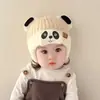 Gorro de Lana para Bebé Otoño e Invierno Protección para las Orejas Lindo Tejido para Bebé Otoño e Invierno Niña Panda Gorro Cálido de Lana Cubreorejas