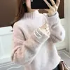 Suéter de Tricô Pulôver Gola Alta Meia Manga Estilo Coreano para Outono e Inverno, Nova Blusa de Manga Longa, Peça Básica Estilosa para Mulheres
