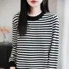 Nuevo Suéter de Punto de Algodón Puro con Cuello Redondo a Rayas de Manga Larga, Holgado y Moderno, para Mujer, de Primavera y Otoño