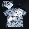Camiseta Tie-Dye 100% Algodão Masculina, Lavada e Desgastada, Manga Curta, Corte Solto, Oversized, Estilo Transfronteiriço Camiseta Regata