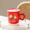 Taza de cerámica con flores, bonita taza con tapa, taza de agua para parejas, taza de mujer, diseño con sentido del hogar, taza de café estilo