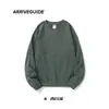 Sudadera de Algodón Puro Pesado Ag380G con Felpa, Color Sólido, Manga Larga, Cuello Redondo para Hombre, Corte Holgado, Estilo Americano, Estampado de Marca de Moda