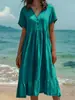 Moda Femenina Nueva Primavera/Verano 2026 Vestido de Color Sólido de Manga Corta a la Moda Fruncido para Amazon y Plataformas de Comercio Electrónico Independientes