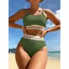 2023 Estilo Europeo y Americano Tela Especial Tirantes Divididos Natación Conjunto de Dos Piezas Traje de Baño Multicolor Bikini Sexy Exterior para Mujer