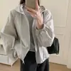 Foto real de la nueva chaqueta con capucha casual larga de manga larga con cordón de estilo coreano de alta gama para mujer de Dongdaemun, Corea, otoño 2026