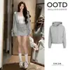 Conjunto de Moletom Curto para Mulheres, Nova Moda Primavera, Top e Saia, Estilo Preguiçoso, Conjunto de Roupa com Saia Curta de Manga Longa Estilo Coreano