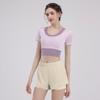 Traje Deportivo de Fitness para Mujer en Verano con Almohadilla en el Pecho, Top de Manga Corta de Secado Rápido, Cuerda para Saltar, Ropa Popular para Correr, Pilates, Yoga