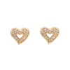 Nuevos pendientes de amor súper hada pequeños chapados en cobre oro real para mujer, pendientes simples de circón micro incrustado, joyería de moda elegante