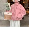 Chaqueta Corta de Algodón Gris para Mujer, Invierno 2026, Estilo Coreano de Moda, Chaqueta Acolchada de Cuello Alto de Alta Gama, Abrigo Cálido y Grueso