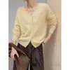 Hong Kong y American Apparel/Otoño 2026 Nuevo Suéter de Punto Amarillo Suave y Peludo Cardigan de Lana para Mujer