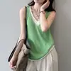 Chaleco de punto patchwork bicolor de dos piezas falsas para mujer, estilo verano 2026, top tipo camisola de alta gama para usar por fuera