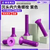 Parafusos sextavados escareados de liga de alumínio 7075, parafusos de máquina sextavados de cabeça chata anodizados roxos m3m4m5m6