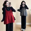 Traje para mujeres embarazadas 2024 otoño e invierno nueva moda estilo occidental camisa ajustada de base top holgado pantalones de pierna ancha