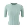 26162-Tricô Redondo Sexy e Fashionável Estilo Europeu e Americano para Mulheres Nova Coleção Primavera e Verão 2026 Top de Manga Média Estilo Hot Girl Emagrecedor