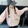 Cárdigan sudadera de moda y con estilo con estampado de letras, nuevo modelo de primavera y otoño para niños mayores, chaqueta con capucha de retazos con bonito ribete de encaje