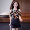 Blusa Retro de Gasa Floral para Mujer, Estilo Caliente Verano 2026, Corte Holgado, Top que Cubre el Vientre, Hombros Descubiertos, Blusa Elegante y a la Moda