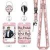 Porta-identificación estilo minimalista con clip trasero de metal, cordón retráctil, porta-tarjetas para tarjetas de empleado y tarjetas de campus estudiantil