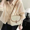 Bolso Pequeño Cuadrado Cruzado de Bloques de Color de Moda, Bolso Único Elegante Tejido de Paja, Bolso Tejido Simple con Solapa Estilo Coreano para Mujer
