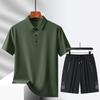 Camisa Polo de Lapela Respirável Refrescante de Verão Nova Transfronteiriça Conjunto de Duas Peças de Seda Gelada Manga Curta Masculina