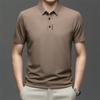 Nova Camiseta de Verão 2025 Masculina Alta Elasticidade Seda Gelada Gola Lapela Sem Costura Meia-Idade Negócios Manga Curta Camisa Polo Masculina Dropshipping