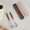 Juego de Palillos y Cuchara de Madera Maciza Coreana al por Mayor con Caja de Almacenamiento Portátil, Estilo Vintage, para una Persona, Estudiantes, Trabajadores de Oficina, Diseño de Flor de Seda