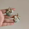 Colar Robusto Estilo Europeu e Americano com Concha e Estrela do Mar, Conjunto Gargantilha Brilhante com Diamante Pérola Esmalte Azul Luxo Gotejamento de Óleo com Brincos