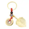 Pingente de Chaveiro Feito de Cobre Genuíno com Cinco Moedas do Imperador, Cabaça de Latão, Leque de Pena de Zhuge Liang, Leque de Bambu, Leque de Banana, Joia de Liga
