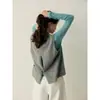 Elegante colete de tricô cinza com botões nas costas para mulheres, adequado para primavera e outono, uma peça de sobreposição única e chique, macio e aconchegante