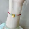 Pulseira da Fortuna Gordo para Mulheres com Contas Douradas, Contas da Sorte para o Ano de Nascimento, Pulseira Trançada Vermelha, Presente para Namorada ou Melhor Amiga, Acessório de Mão
